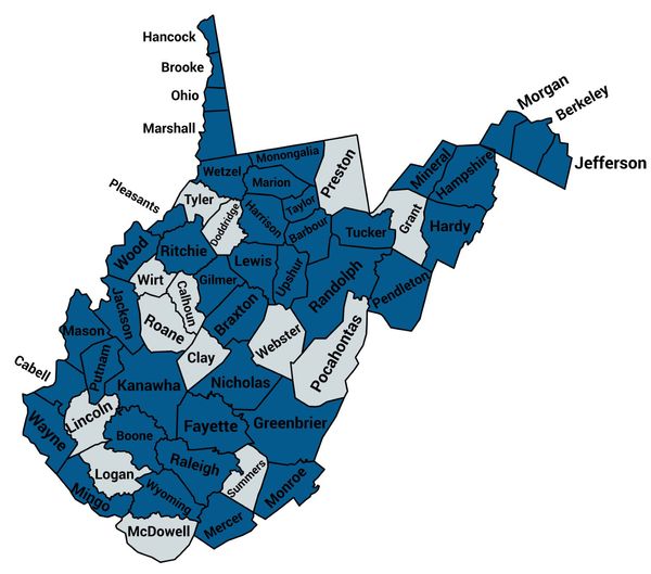 WV map of counties