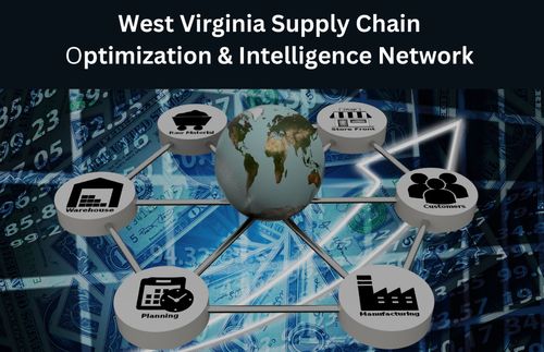 West Virginia Supplier Scouting - It's a weird computer graphic with money and numbers overlaid with dollar bills, and then a neon arrow. Then, on the very top is a poorly rendered globe, where you see all of the countries on the face of the globe, and th